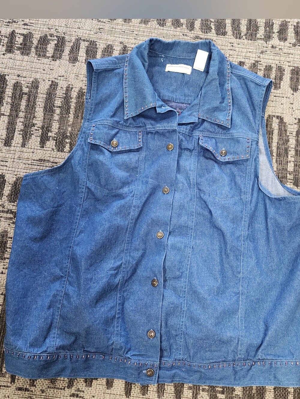 Alfred Dunner 22W Denim Vest Embroidered Floral Southwestern Boho Vintage Style